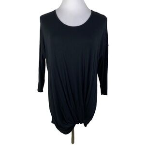 Reborn J Black Drop Shoulder Asymmetrical Hem Gathered Side Blouse Women's Large